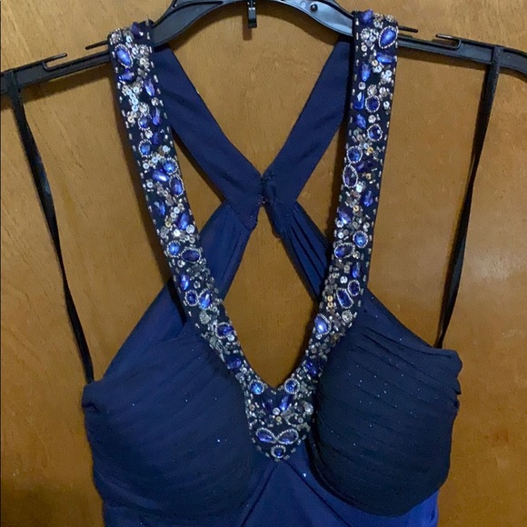 Navy Gradient Backless Floor Length Prom Dress - Picture 2 of 6